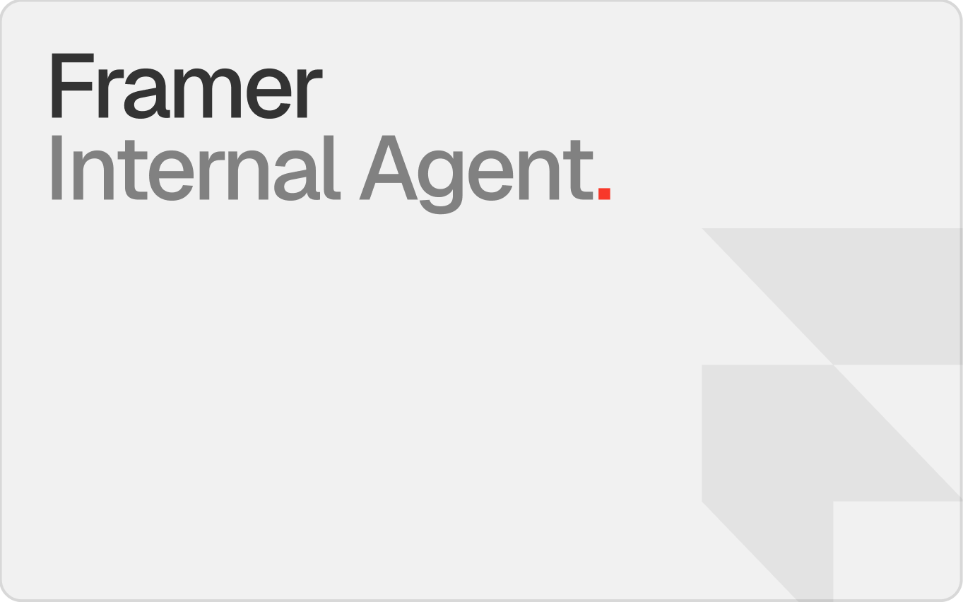 Framer Internal Agent title card with Framer logo